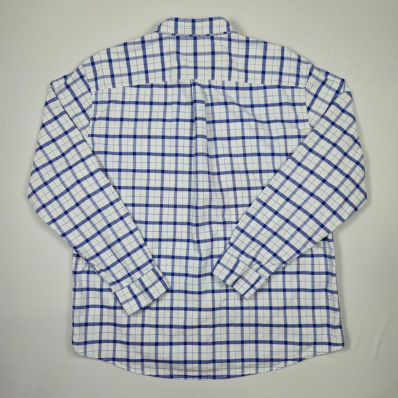 Oxford Mens Luxury Collection XL Button Up Shirt Blue White Plaid Long Sleeve - Picture 2 of 13